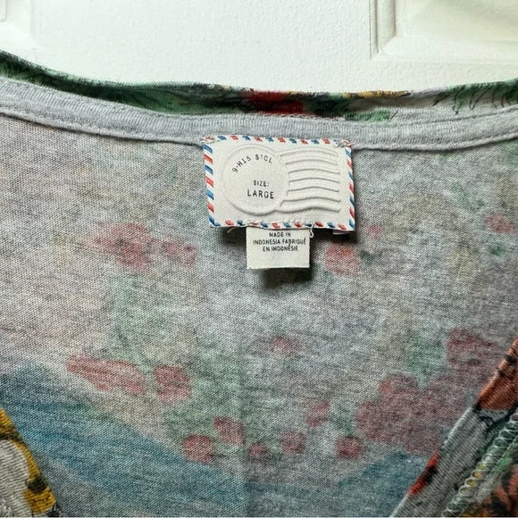 Anthropologie Postage Stamp Gray Floral V Neck Jersey T Shirt Large Bohemian - Picture 4 of 9